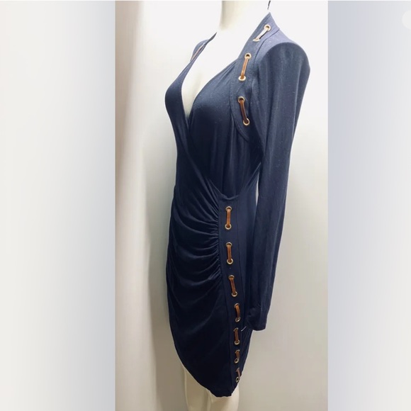 Women’s Dresses, Carmen Marc Valvo, Sz S, Blue with brown leather trim - Picture 3 of 3
